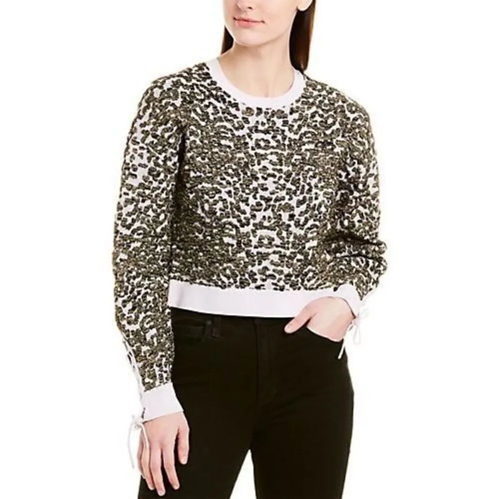 Jonathan Simkhai Animal Print Jacquard Cropped Sweater Lace L NWT